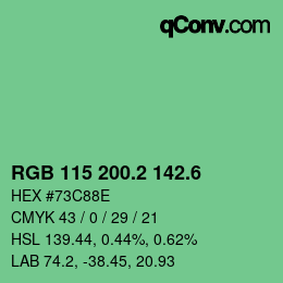 カラーコード: RGB 115 200.2 142.6 | qconv.com