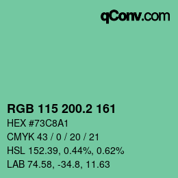 カラーコード: RGB 115 200.2 161 | qconv.com
