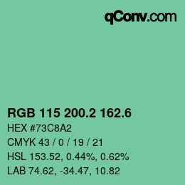 カラーコード: RGB 115 200.2 162.6 | qconv.com