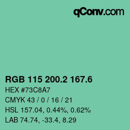カラーコード: RGB 115 200.2 167.6 | qconv.com