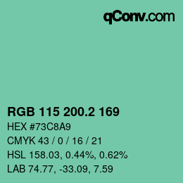 カラーコード: RGB 115 200.2 169 | qconv.com