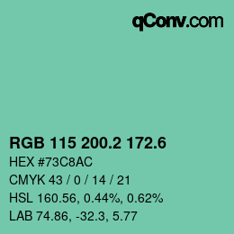 カラーコード: RGB 115 200.2 172.6 | qconv.com
