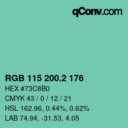 カラーコード: RGB 115 200.2 176 | qconv.com