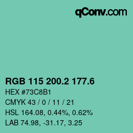 カラーコード: RGB 115 200.2 177.6 | qconv.com