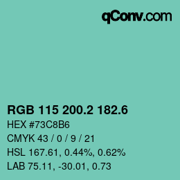 カラーコード: RGB 115 200.2 182.6 | qconv.com