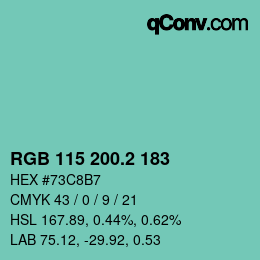 カラーコード: RGB 115 200.2 183 | qconv.com