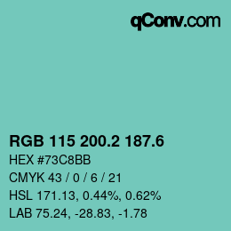 カラーコード: RGB 115 200.2 187.6 | qconv.com