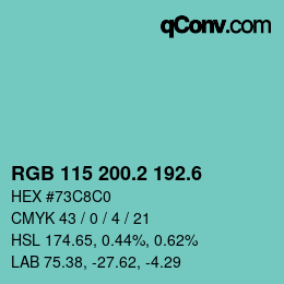 カラーコード: RGB 115 200.2 192.6 | qconv.com