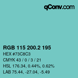 カラーコード: RGB 115 200.2 195 | qconv.com
