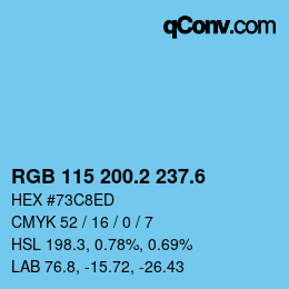 カラーコード: RGB 115 200.2 237.6 | qconv.com
