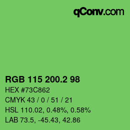 カラーコード: RGB 115 200.2 98 | qconv.com