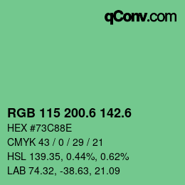 カラーコード: RGB 115 200.6 142.6 | qconv.com