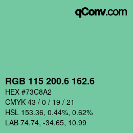 カラーコード: RGB 115 200.6 162.6 | qconv.com