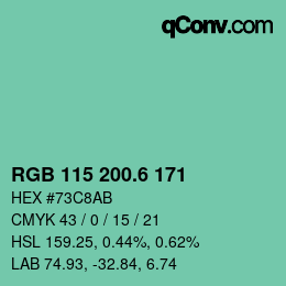 カラーコード: RGB 115 200.6 171 | qconv.com