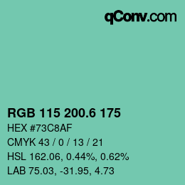 カラーコード: RGB 115 200.6 175 | qconv.com