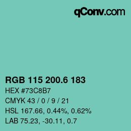 カラーコード: RGB 115 200.6 183 | qconv.com