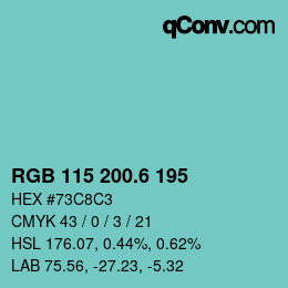 カラーコード: RGB 115 200.6 195 | qconv.com