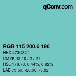 カラーコード: RGB 115 200.6 196 | qconv.com