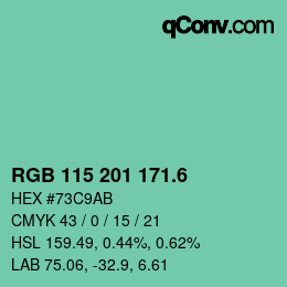 カラーコード: RGB 115 201 171.6 | qconv.com