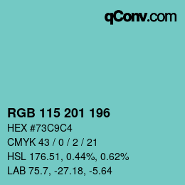 Color code: RGB 115 201 196 | qconv.com