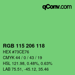 颜色代码: RGB 115 206 118 | qconv.com