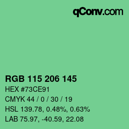 颜色代码: RGB 115 206 145 | qconv.com