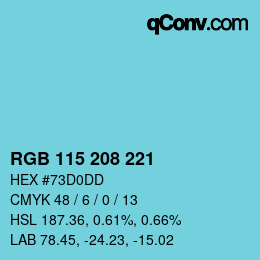 颜色代码: RGB 115 208 221 | qconv.com