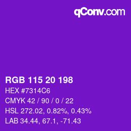 Color code: RGB 115 20 198 | qconv.com