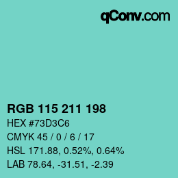 Color code: RGB 115 211 198 | qconv.com