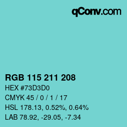 カラーコード: RGB 115 211 208 | qconv.com