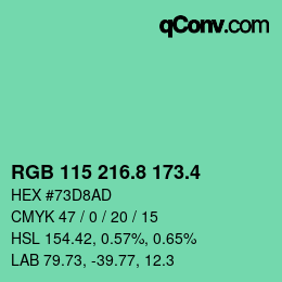 カラーコード: RGB 115 216.8 173.4 | qconv.com