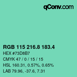 カラーコード: RGB 115 216.8 183.4 | qconv.com