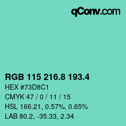 カラーコード: RGB 115 216.8 193.4 | qconv.com