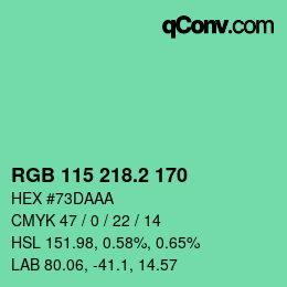カラーコード: RGB 115 218.2 170 | qconv.com