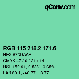 カラーコード: RGB 115 218.2 171.6 | qconv.com