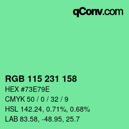 カラーコード: RGB 115 231 158 | qconv.com