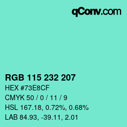 Color code: RGB 115 232 207 | qconv.com
