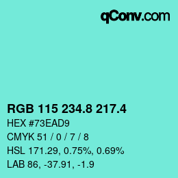 カラーコード: RGB 115 234.8 217.4 | qconv.com