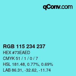 Color code: RGB 115 234 237 | qconv.com