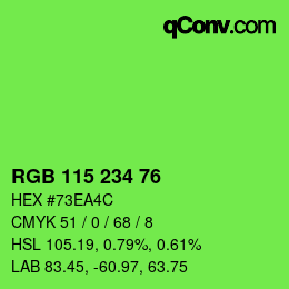 カラーコード: RGB 115 234 76 | qconv.com