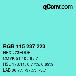 Color code: RGB 115 237 223 | qconv.com