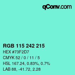 カラーコード: RGB 115 242 215 | qconv.com