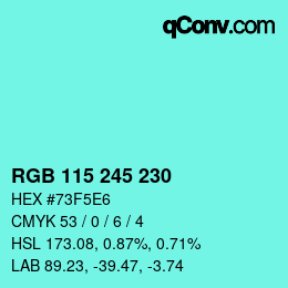 Color code: RGB 115 245 230 | qconv.com