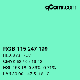 Color code: RGB 115 247 199 | qconv.com