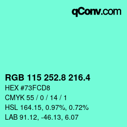 カラーコード: RGB 115 252.8 216.4 | qconv.com