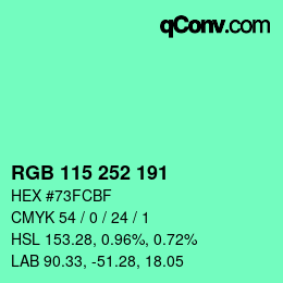 Color code: RGB 115 252 191 | qconv.com