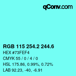 カラーコード: RGB 115 254.2 244.6 | qconv.com