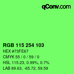 カラーコード: RGB 115 254 103 | qconv.com