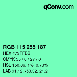 Color code: RGB 115 255 187 | qconv.com
