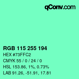 カラーコード: RGB 115 255 194 | qconv.com